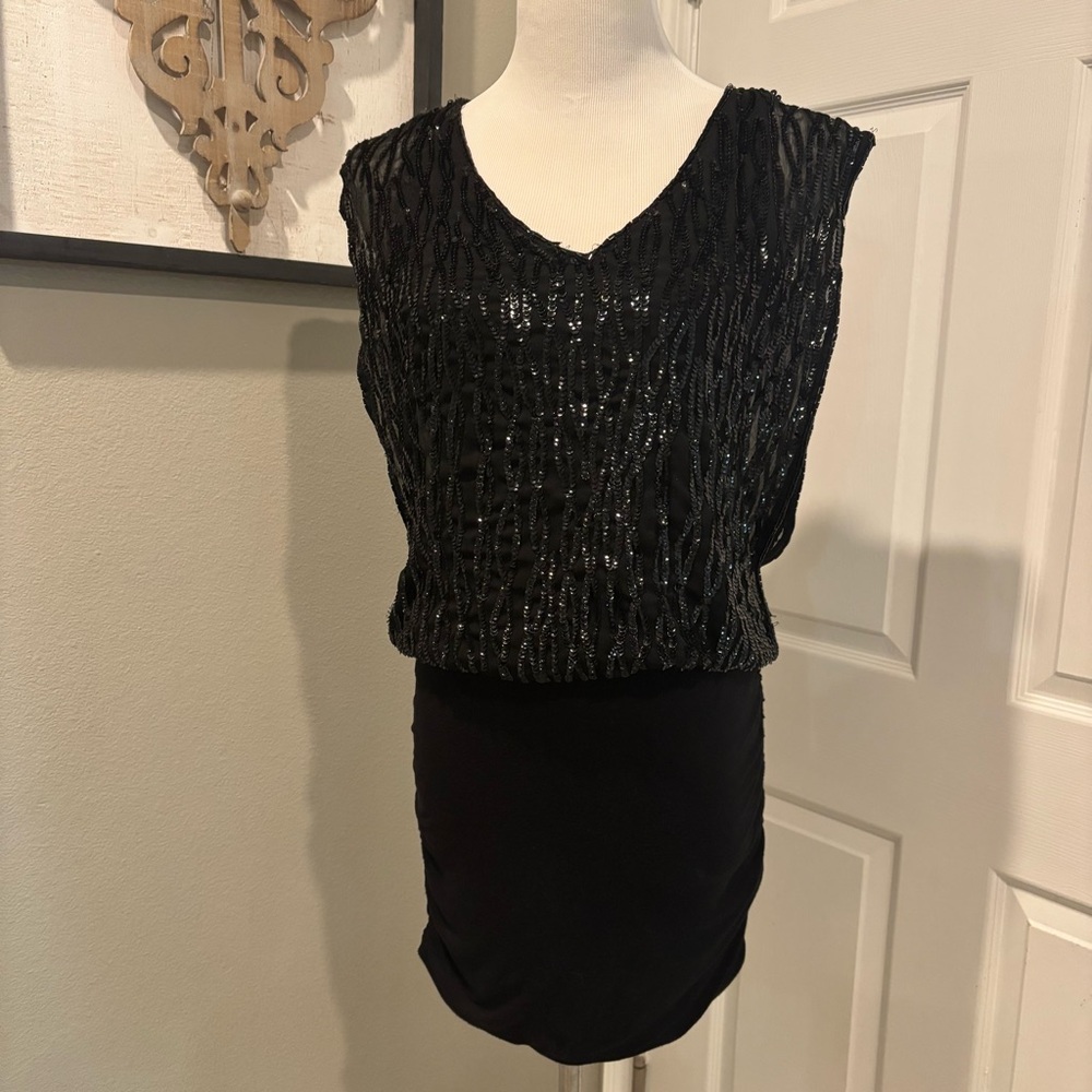 Guess Vintage Black Beaded and Sequin Embellished Mini Skirt Dress Size Small